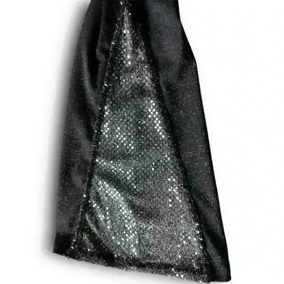 Vtg Black Silver Sparkle Pull On Stretch Pants High‎ Rise Glitter Flared Party M - Picture 7 of 10